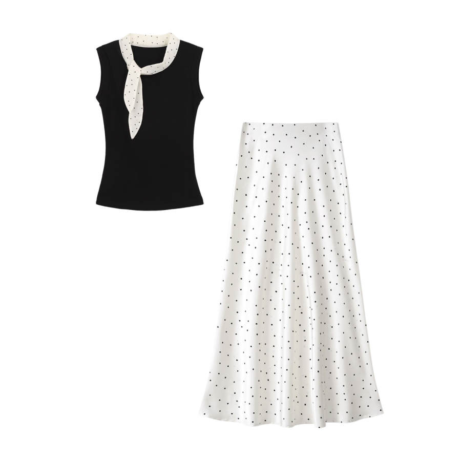 VENICEW Two Piece Skirt Sets Women's Crew Neck Moderate Mid Length
