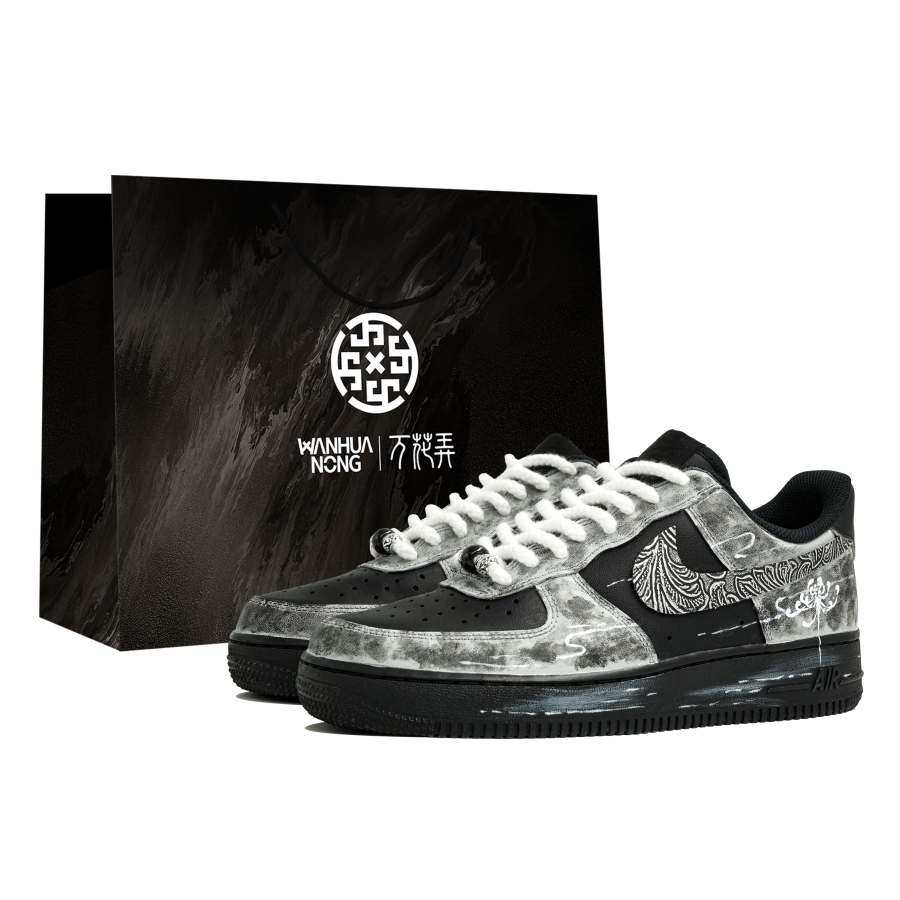 Nike Nike Air Force 1 Kaleidoscope, Misty Mist, Shopping Bag Abrasion Resistant Low top Skateboard Shoes Unisex Black