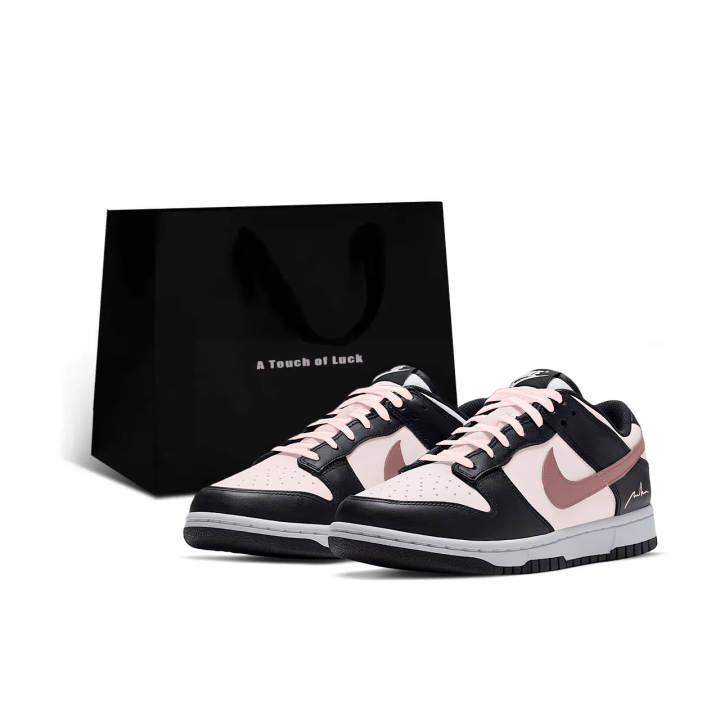 Nike Nike Dunk Synthetic Leather Slip Resistant Low top Skateboard Shoes Women's Black Pink