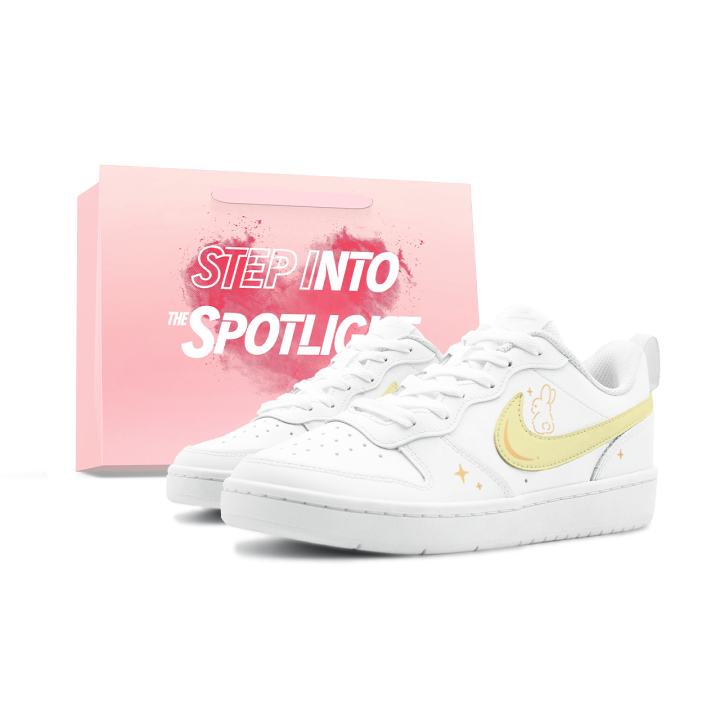 Nike Nike Court Borough Moon Rabbit Star Leather Slip Resistant Low top Kids' Skateboarding Shoes Pink White Unisex