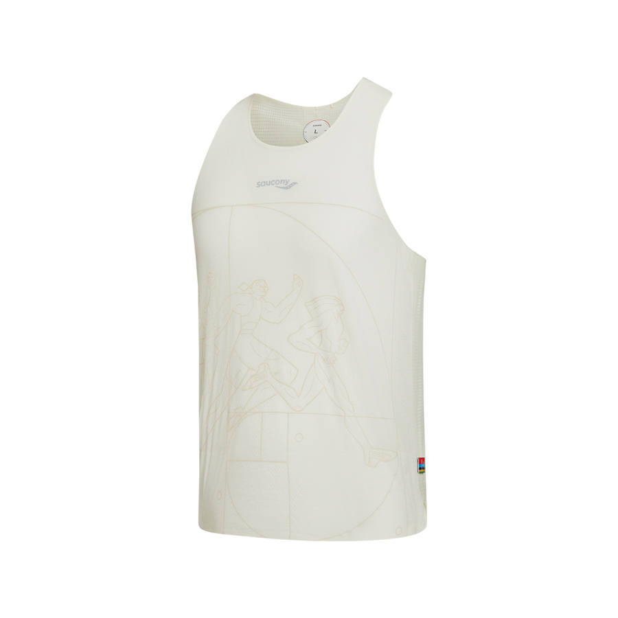 Saucony Tank Tops Men's Cream White Crew Neck Moderate Other