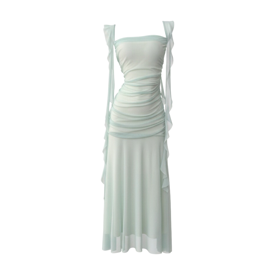 MTHE Sleeveless Dresses Women's Mint Green Muse Skirt Boat Neck Thin Long