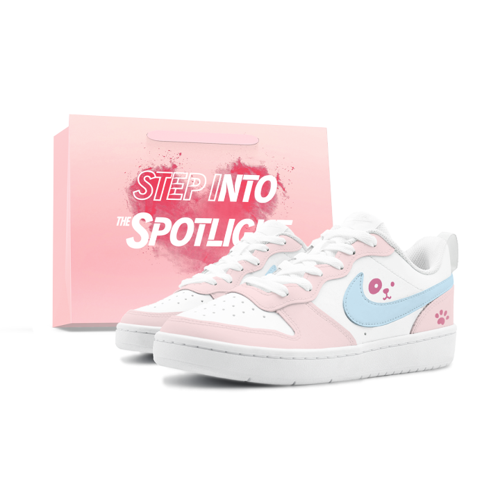 Nike Nike Court Borough Yixuan, Puppy Gummies Leather Slip Resistant Low top Kids' Skateboarding Shoes Pink White Unisex