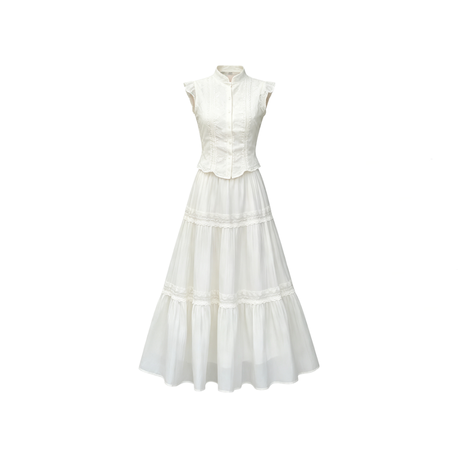 CPAURA Two Piece Skirt Sets Women's Stand Collar Moderate Short