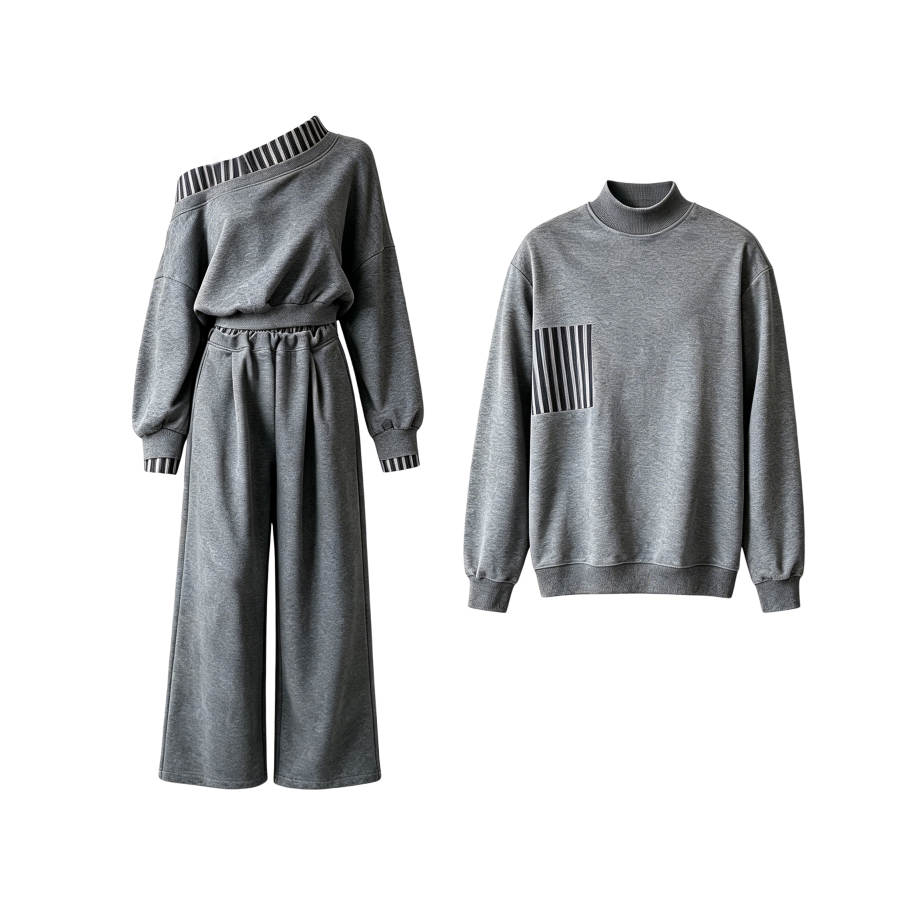 TUSHIFEI Couple Sets Women's Asymmetrical Collar Moderate