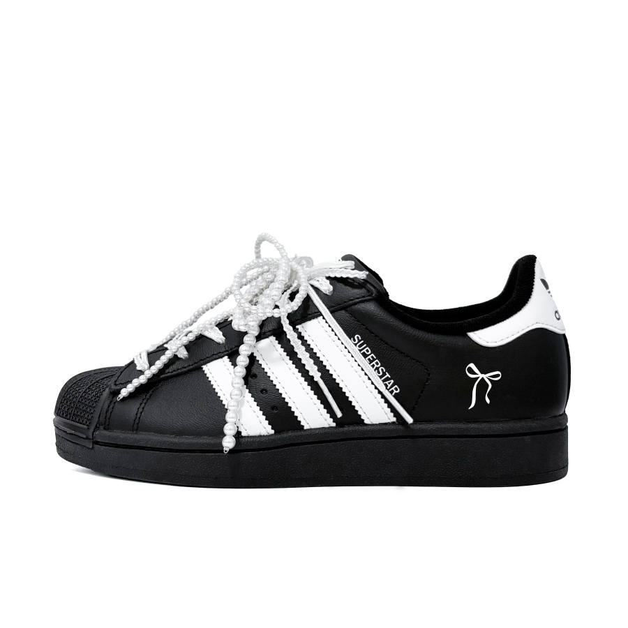 Adidas Originals Superstar 2 Pearl Butterfly Leather Low top Kids' Skateboarding Shoes Black Teenagers