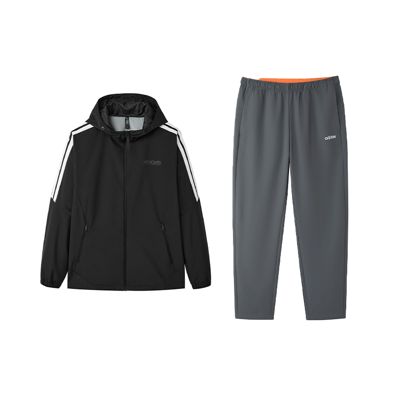 Adidas Adidas Casual Sportswear Men's Clothing Set Black Top+Gray Bottom Moderate