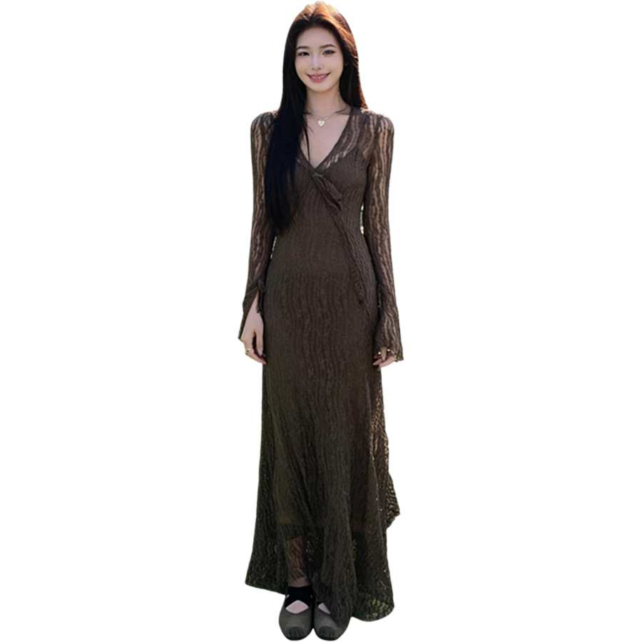 VENICEW Two Piece Skirt Sets Women's V Neck Thin Long
