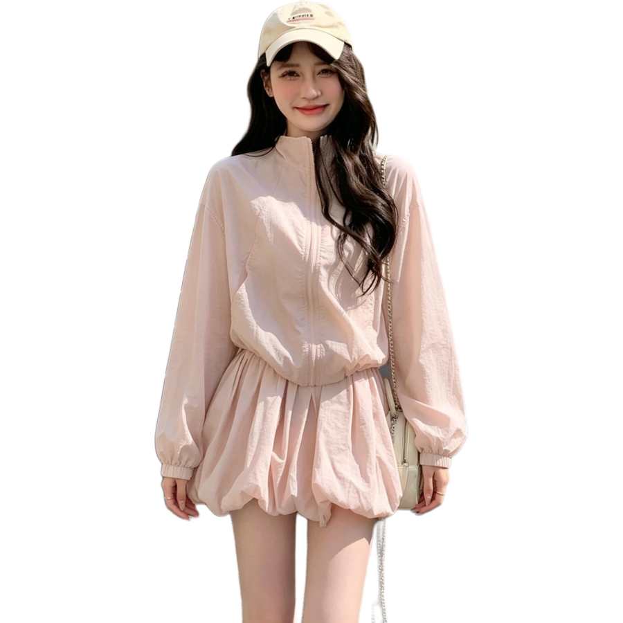 Cotton Gene Two Piece Skirt Sets Women's Hooded Moderate Short