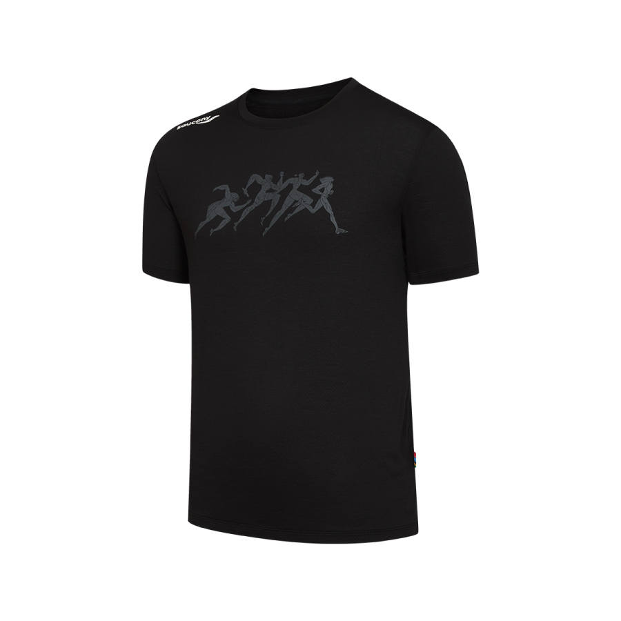 Saucony T Shirts Men's Dark Moon Black Crew Neck Moderate