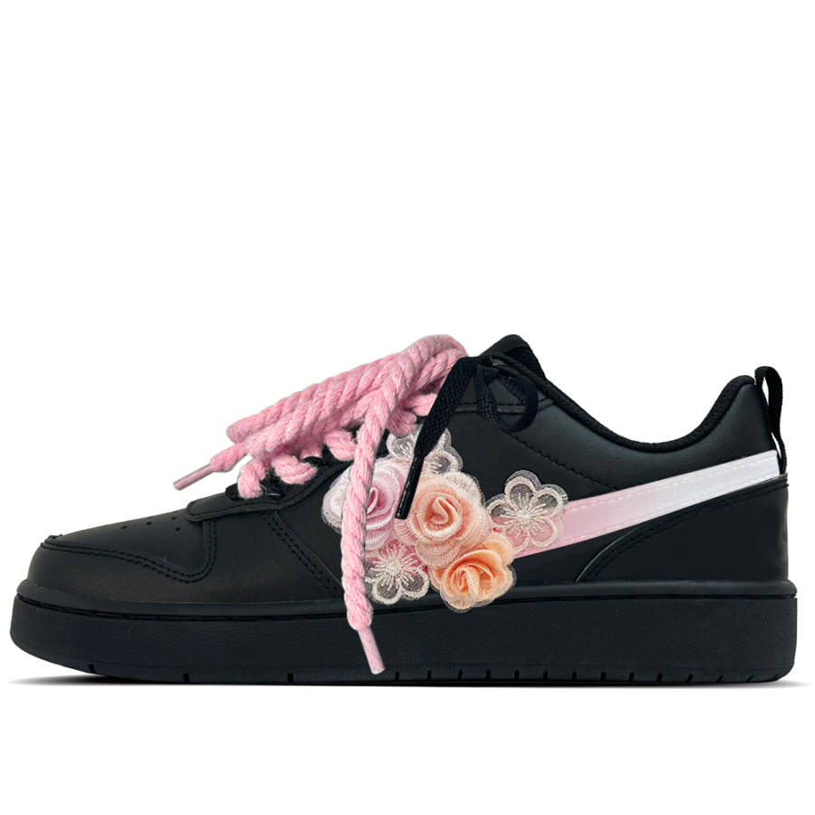 Nike Nike Court Borough Soft Matte Floral 2 Leather Low top Kids' Skateboarding Shoes Black Teenagers