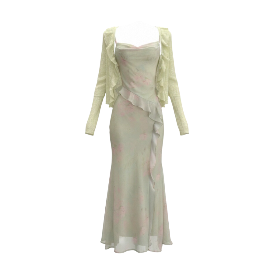 MTHE Two Piece Skirt Sets Women's V Neck Moderate Long