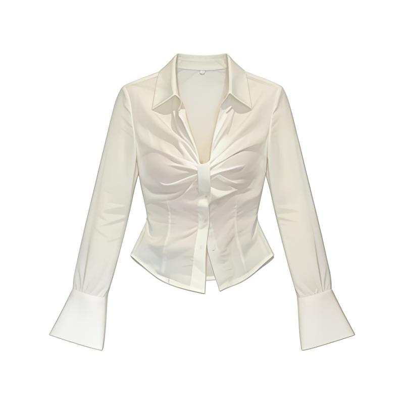 DUSHE Shirts Women's White Lapel Thin Nipped In Waist