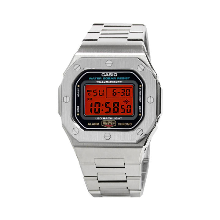 CASIO CASIO Custom Collection Electronic Movement Stainless Steel Strap Watch Unisex Red Watch Dial