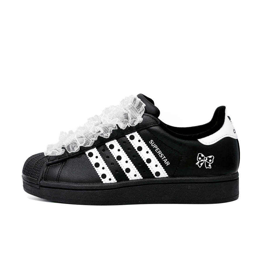 Adidas Originals Superstar 2 White Polka Dot Leather Low top Kids' Skateboarding Shoes Black Teenagers