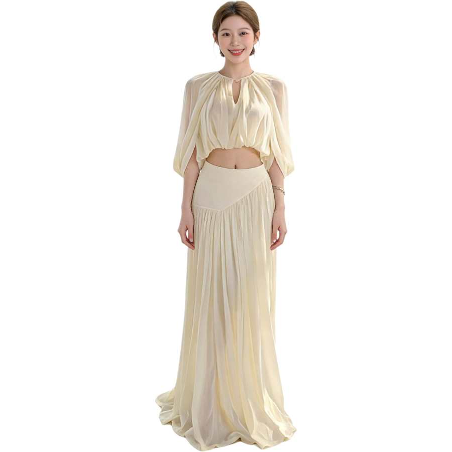 VENICEW Two Piece Skirt Sets Women's Crew Neck Thin Long