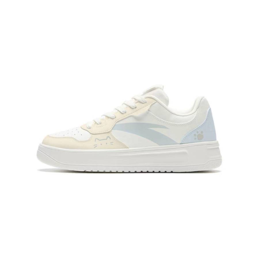 Anta Cat Paw Sweet Cake Color Block Yellow Blue, Niche, Campus Style Couple, White Sneakers Synthetic Leather Low top