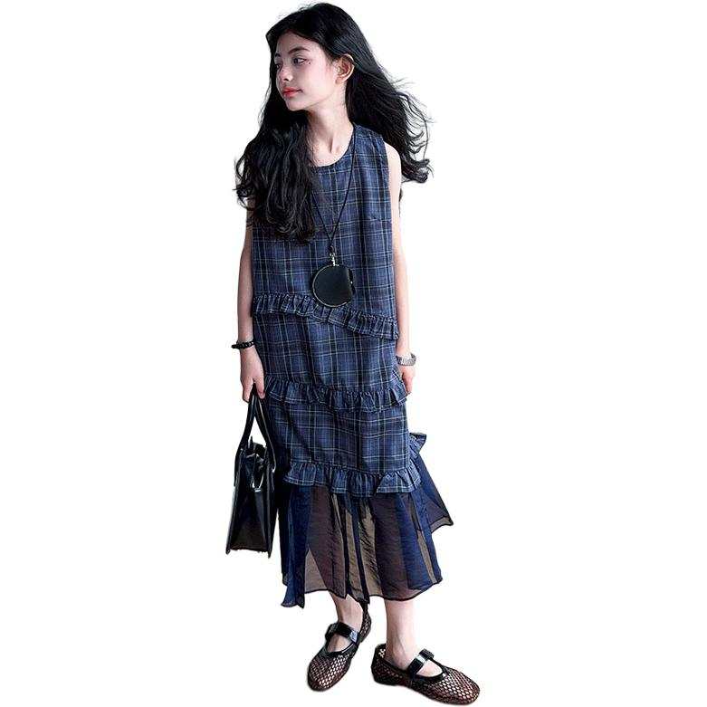 PLANDOO Kids Dresses Crew Neck Thin Mid Length