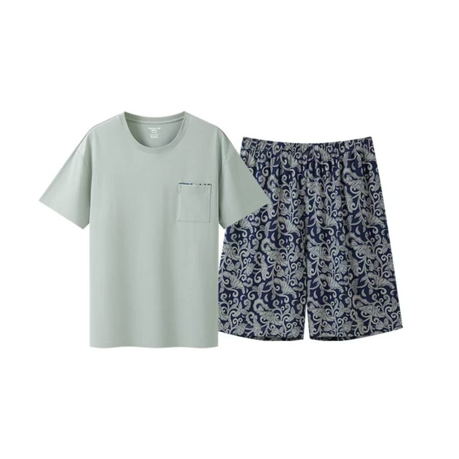 THREEGUN Men's Pajama Set Crew Neck Short Sleeved Shirt And Shorts Men's