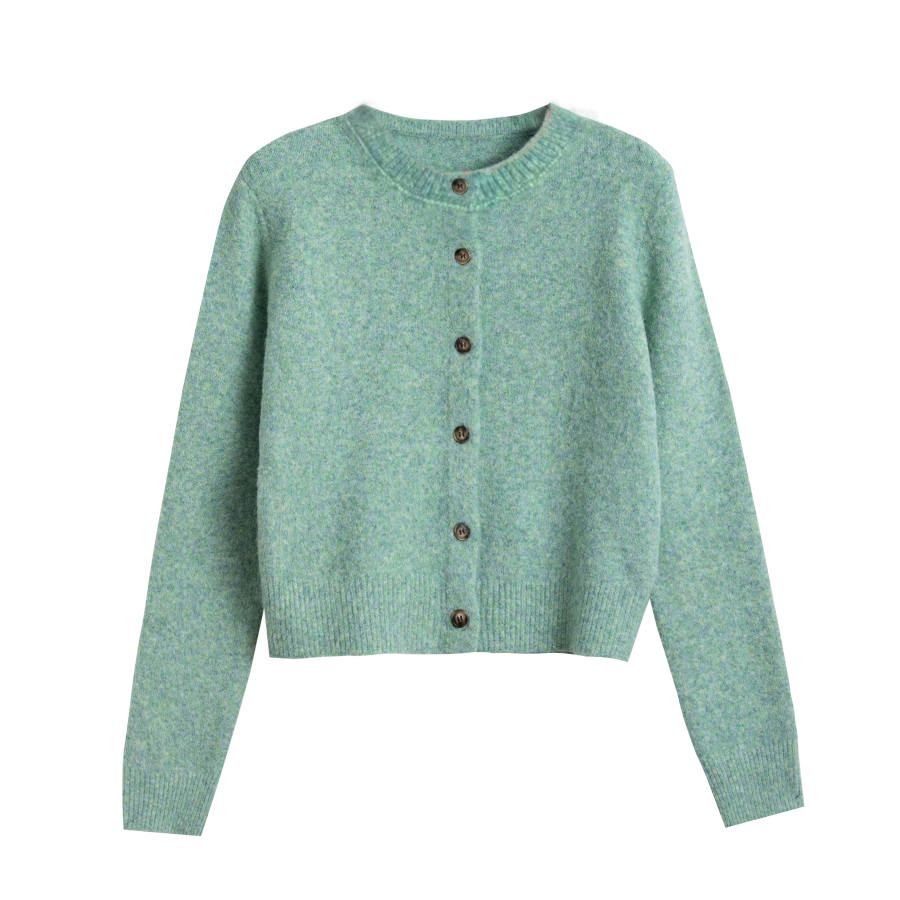 Tonlion Knitwear Women's Light Aqua Green Crew Neck Moderate Cardigan