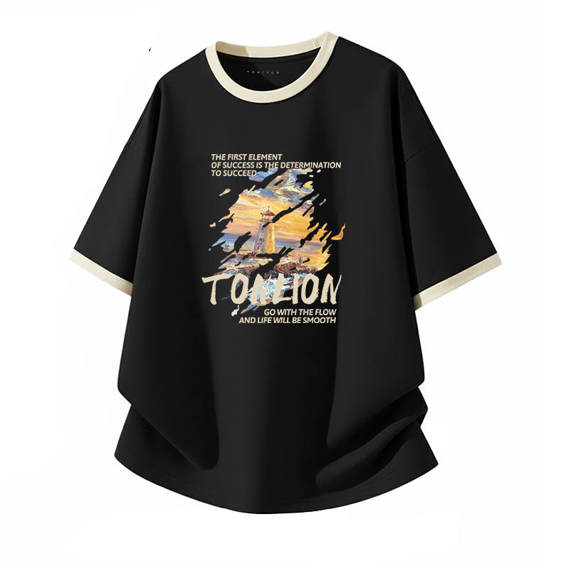 Tonlion T Shirts Unisex Crew Neck Thin Straight Fit