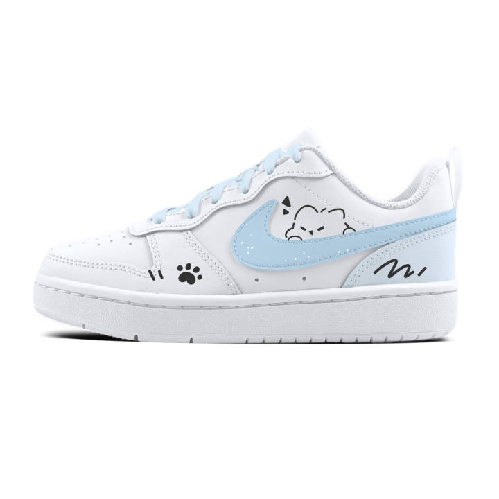 Nike Nike Court Borough Blue Hook Milk Cat Kids' Skateboarding Shoes White Unisex