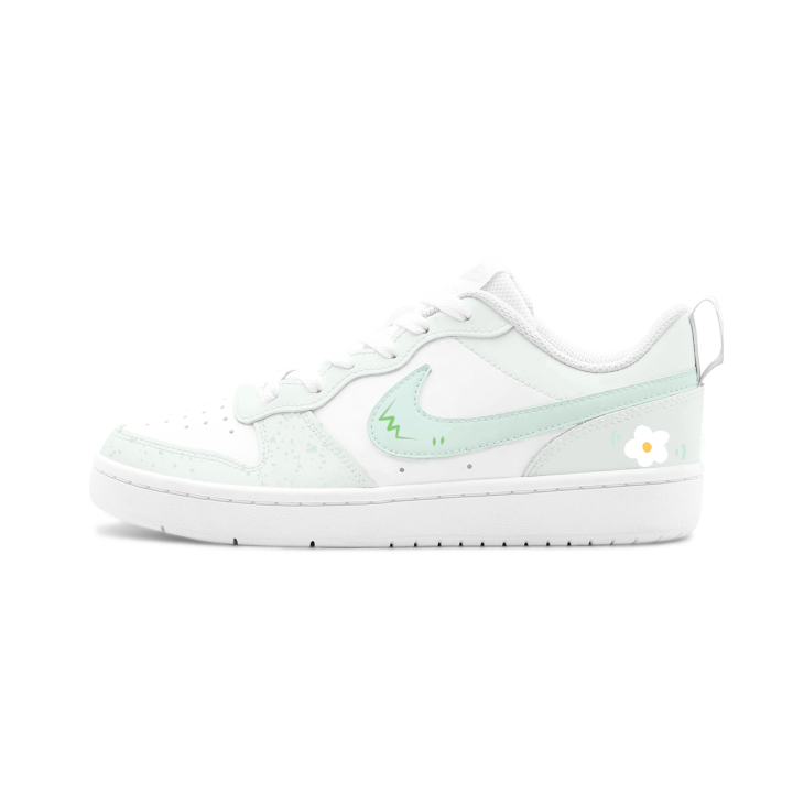 Nike Nike Court Borough Taphua Gui, Green Grape Small Flower Slip Resistant Low top Kids' Skateboarding Shoes Green White