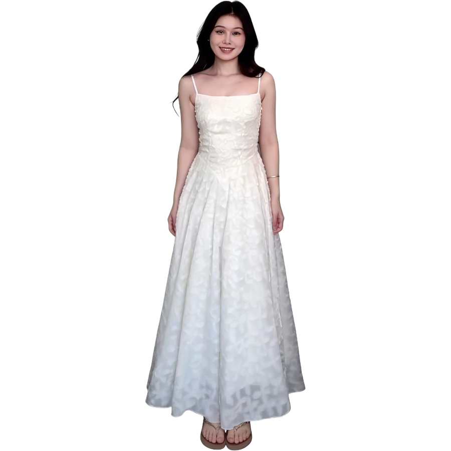 VENICEW Slip Dresses Women's White Square Collar Moderate Long