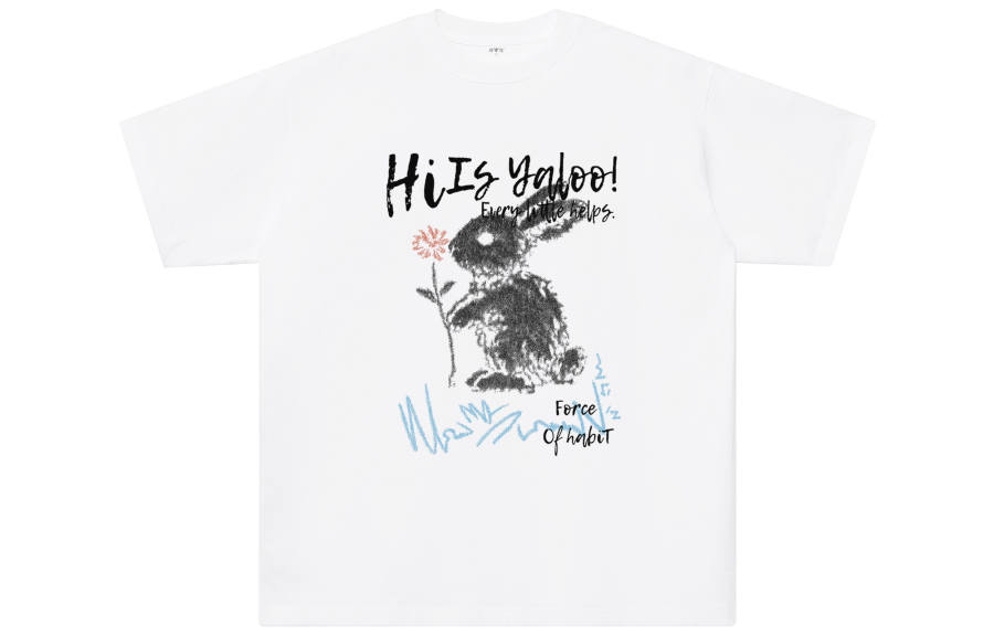 YALU T Shirts Unisex White Crew Neck Moderate Straight Fit