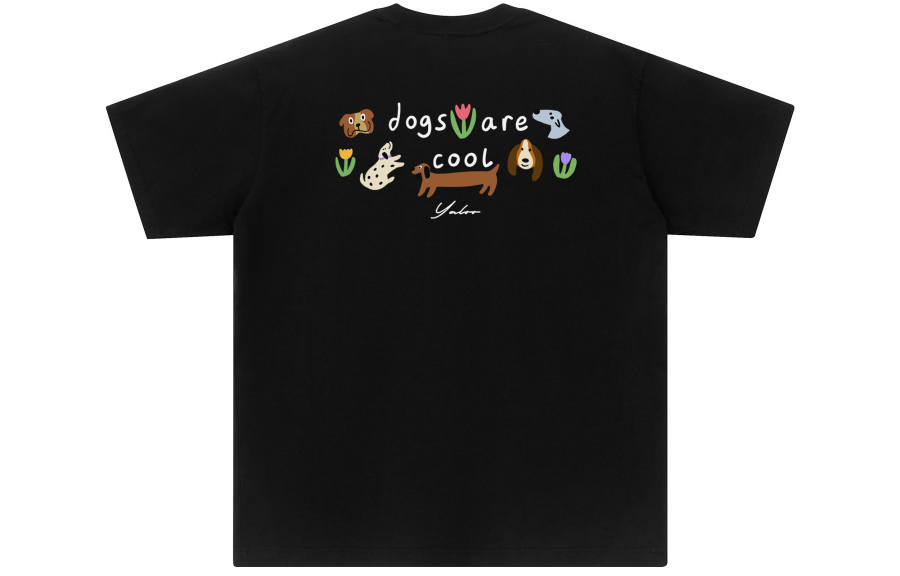 YALU T Shirts Unisex Black Crew Neck Moderate Straight Fit