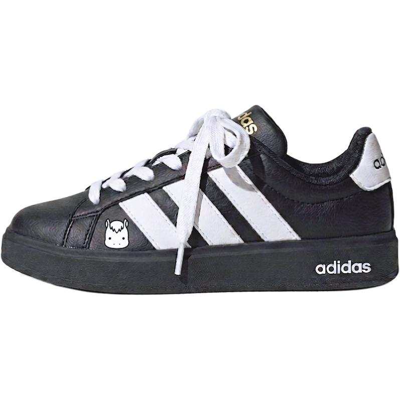 Adidas Adidas Street Talk Little Daze Pony Synthetic Leather Low top Kids' Skateboarding Shoes Black White Teenagers