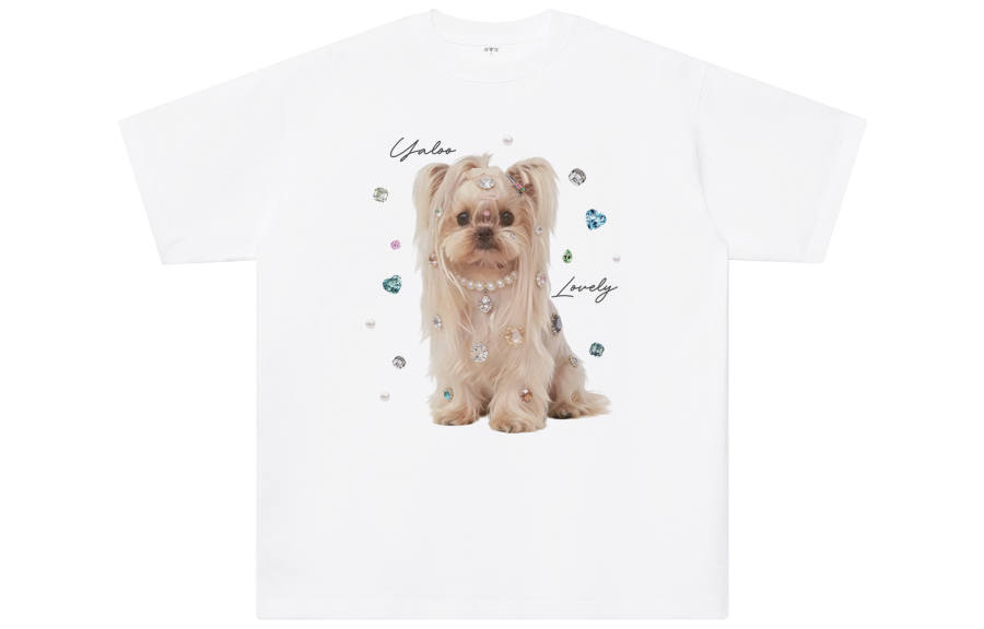 YALU T Shirts Unisex White Crew Neck Moderate Straight Fit