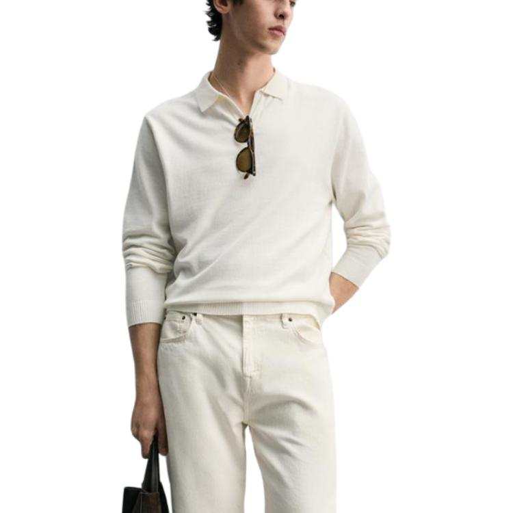 ZARA Polo Shirts Unisex White Lapel Moderate Straight Fit