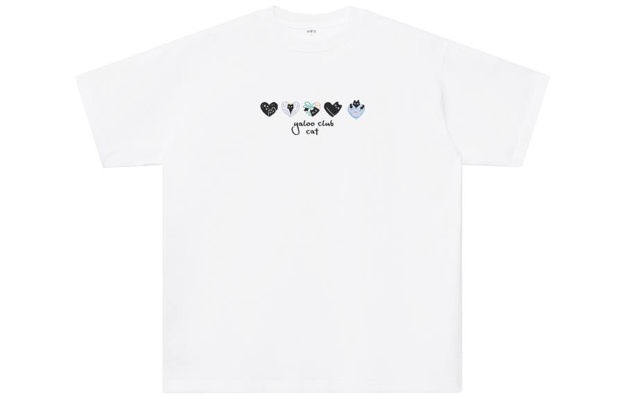 YALU T Shirts Unisex White Crew Neck Moderate Straight Fit
