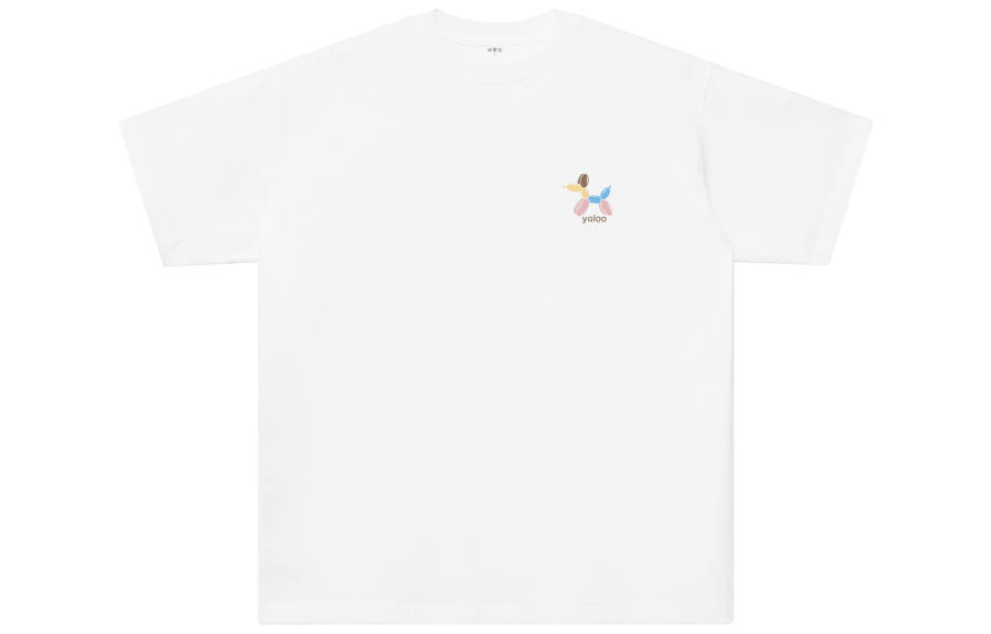 YALU T Shirts Unisex White Crew Neck Moderate Straight Fit
