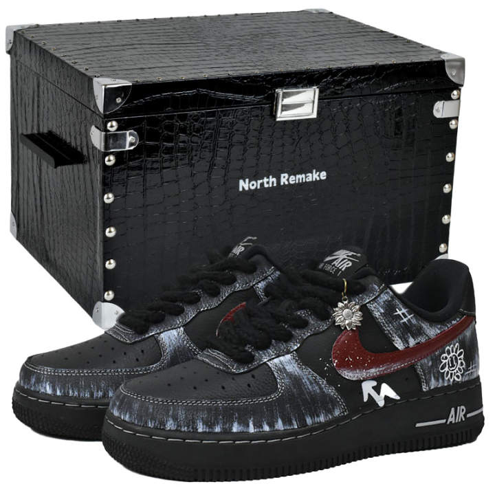Nike Nike Air Force 1 Lv8 Abrasion Resistant Slip Resistant Low top Skateboard Shoes Unisex Black White Red