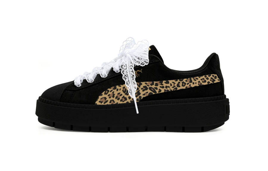 PUMA Platform Trace Black Sugar Panther Lace, Platform Fabric Height Increasing Slip Resistant Low top Skateboard Shoes