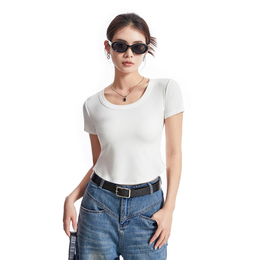 MIIOW T Shirts Women's U Neck Moderate Nipped In Waist