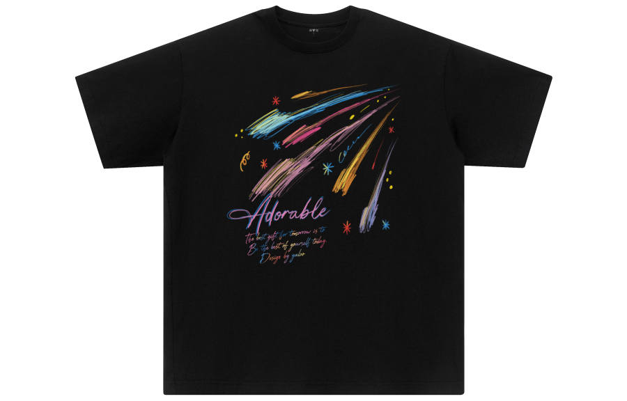 YALU T Shirts Unisex Black Crew Neck Moderate Straight Fit