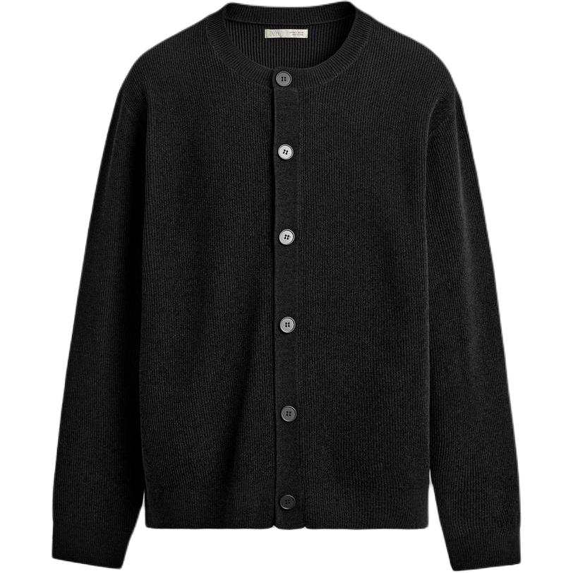 ZARA Knitwear Men's Black Crew Neck Moderate Cardigan