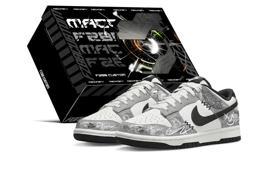 Nike Nike Dunk Xingji Mystery Box Cushioning Abrasion Resistant Low top Skateboard Shoes Men's Gray White Black
