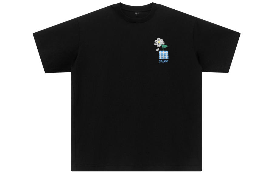 YALU T Shirts Unisex Black Crew Neck Moderate Straight Fit