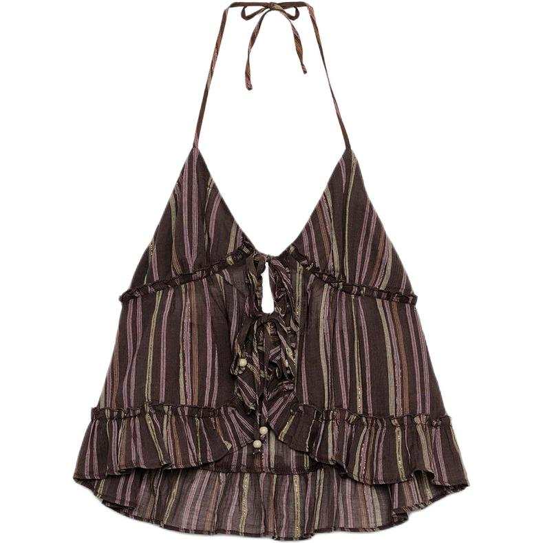 ZARA Camisoles Women's Brown Moderate Halter Neck
