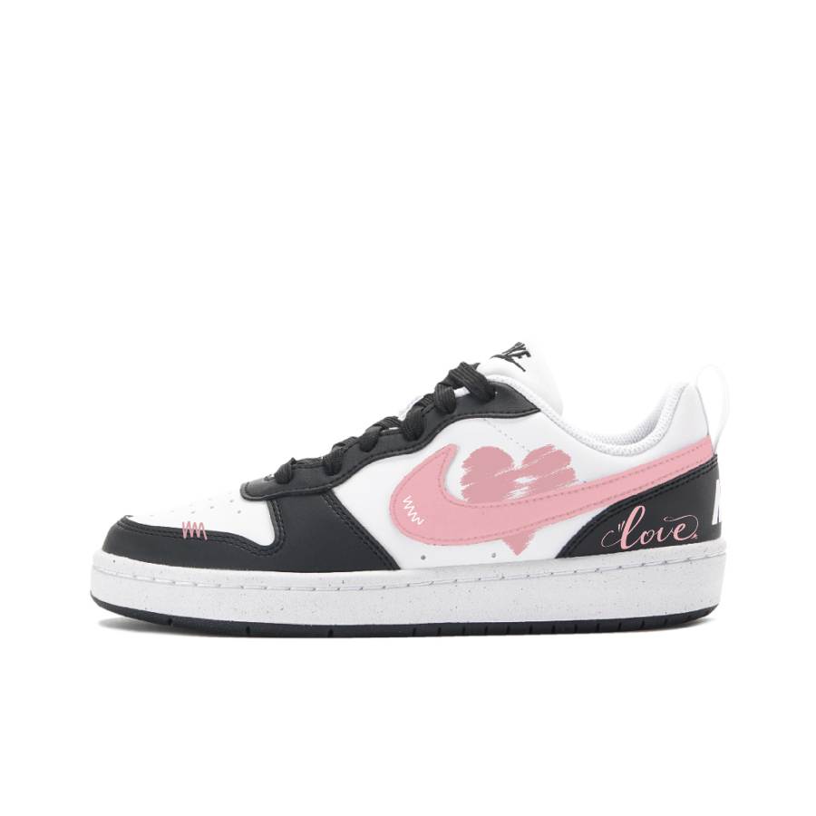 Nike Nike Court Borough 2 Heartbeat Graffiti Abrasion Resistant Slip Resistant Low top Skateboard Shoes Unisex Black Pink