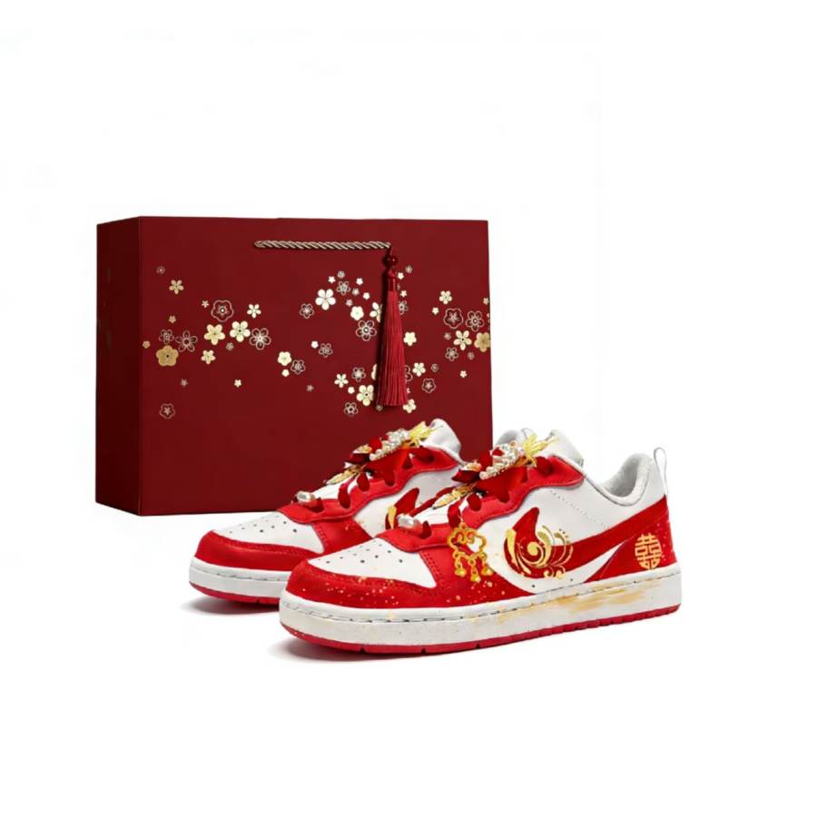 Nike Nike Court Borough Red Bird Naxi Synthetic Leather Low top Skateboard Shoes Red White Teenagers