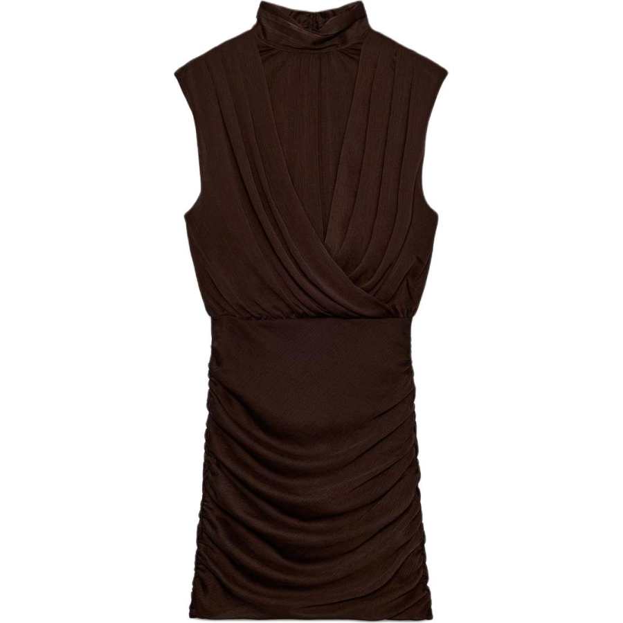 ZARA Sleeveless Dresses Women's Brown Stand Collar Moderate