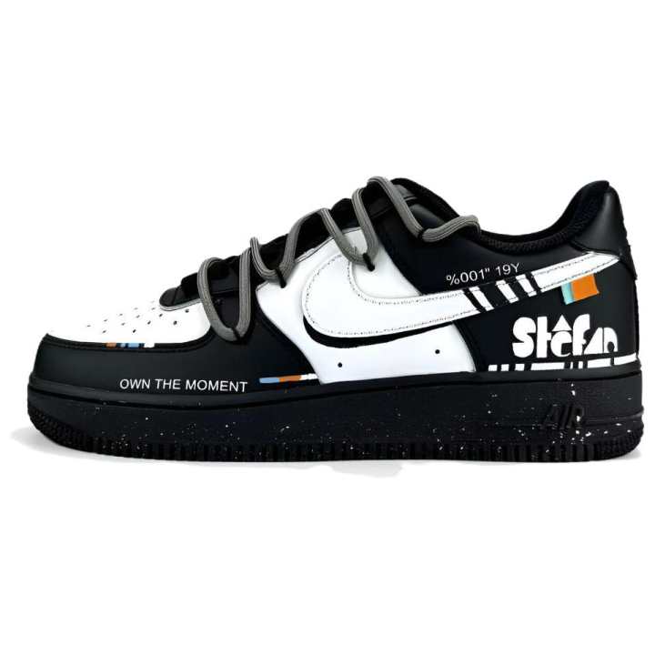 Nike Nike Air Force 1 Black Warrior, Reverse Pixel Leather Abrasion Resistant Low top Skateboard Shoes Unisex Black