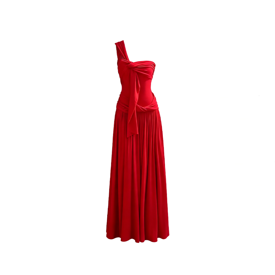 CPAURA Slip Dresses Women's Knitted Fabric Dress Asymmetrical Collar Moderate Long