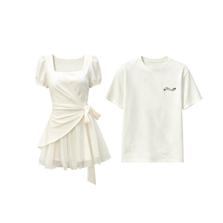 TUSHIFEI Couple Sets Women's Square Collar Moderate Short