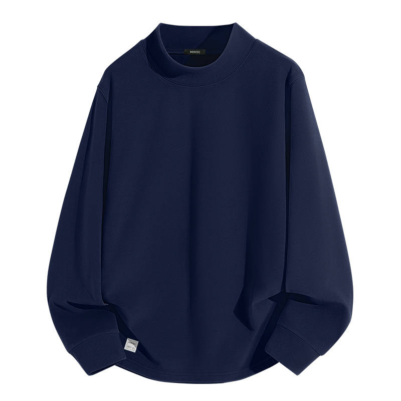 MINISO T Shirts Unisex Half Turtleneck Thickened And Fleece Lined Straight Fit